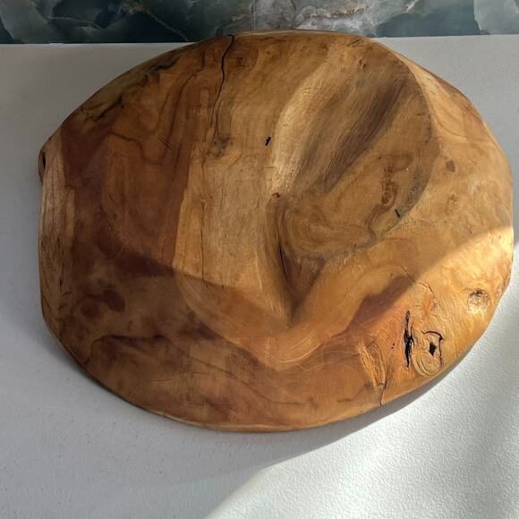 Centerpiece Bowl 15" Hand Carved Natural Wood - Picture 6 of 10